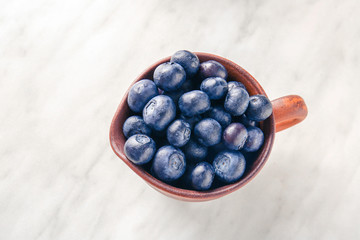 Jug with fresh blueberry on light table