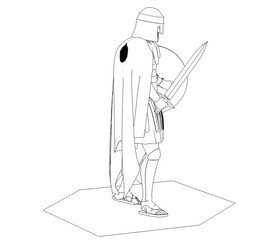 Obraz na płótnie Canvas warrior character, contour visualization, 3D illustration, sketch, outline