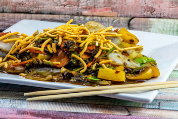 Vegetable stir fry with black bean sauce. Calgary, Alberta, Canada