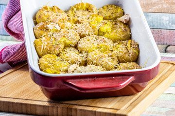 Smashed baby potatoes with parmesan cheese. Calgary, Alberta, Canada