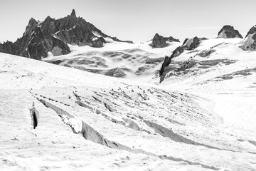 Alpine mountains peaks view landscape, Mont Blanc massif.