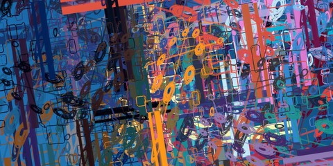 Crazy sketch random pattern. Creative chaos and variety. Modern art drawing painting. 2d illustration. Digital texture wallpaper. Artistic sketch draw backdrop material. 