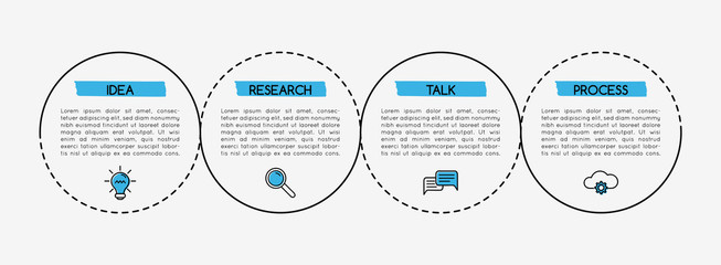 Circle infographic with business icons. 4 options. Vector