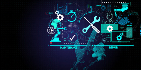 Low polygon hand touching Maintenance and repair about assistance and servicing of equipments.