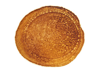 Tasty pancake isolated on a white background, top view.