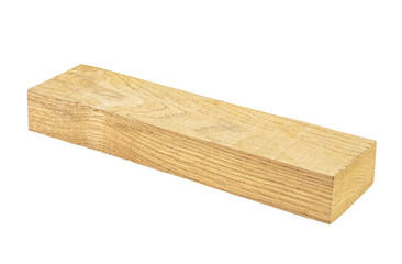 Wooden board isolated on white background. Oak wooden beam.