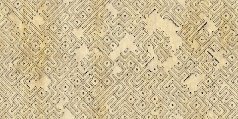 Seamless pattern of antique maze scheme, painted on old paper or parchment