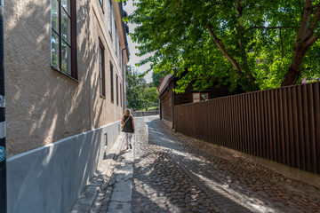 Woman walking on town