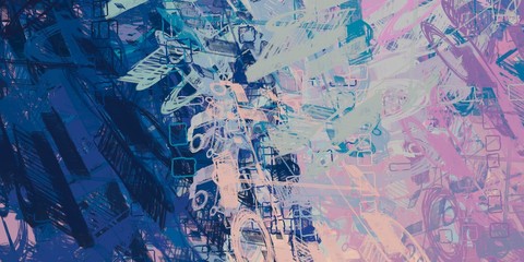 Crazy sketch random pattern. Creative chaos and variety. Modern art drawing painting. 2d illustration. Digital texture wallpaper. Artistic sketch draw backdrop material. 