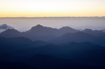 View from the mountain of Moses, a beautiful sunrise in the mountains of Egypt