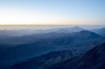 View from the mountain of Moses, a beautiful sunrise in the mountains of Egypt