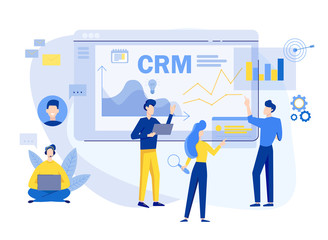 Customer relationship management concept background. CRM vector illustration. Company Strategy Planning. Business Data Analysis - obrazy, fototapety, plakaty