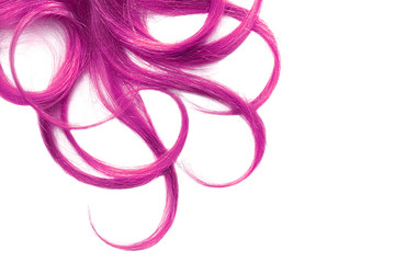 Pink wavy hair isolated on white background