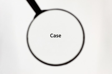 black magnifier increases the inscription on a white sheet, mock up