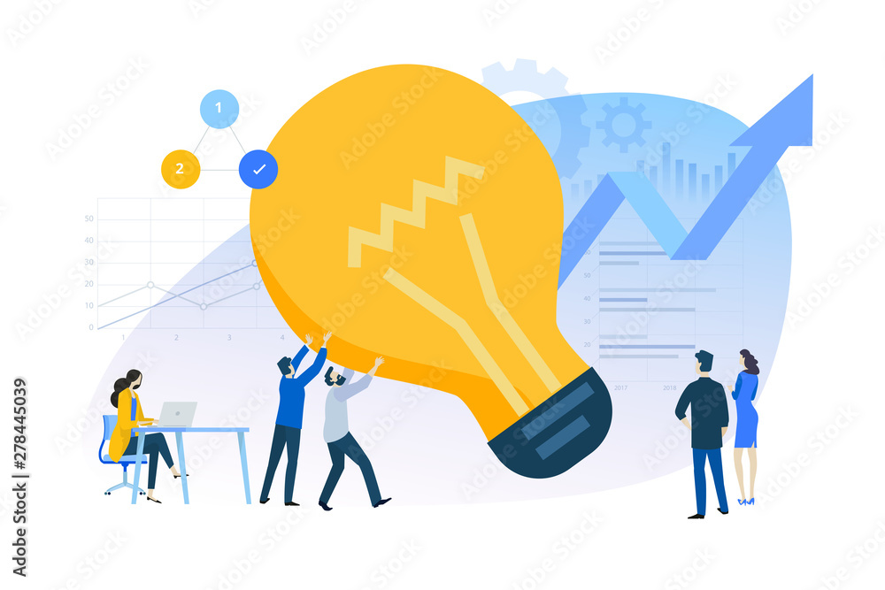 Poster flat design concept of innovative solutions, improvements. vector illustration for website banner, m
