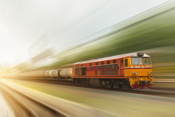 The diesel engine train is running at speed,motion blur