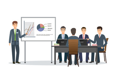 Office staff teamwork on conference. Business people meeting in office. Businessman giving a presentation of project.