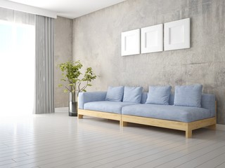 Mock up a stylish living room with an original sofa and a trendy hipster backdrop.