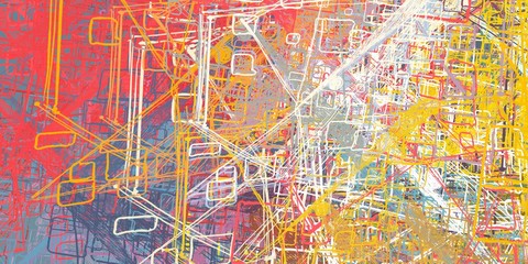 Obraz premium Handmade surreal abstract pattern. Modern artistic canvas. 2d illustration. Texture backdrop painting.