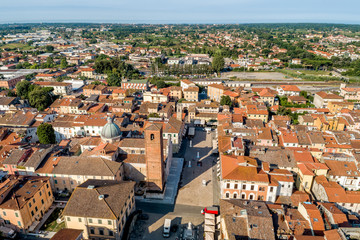 Fototapeta na wymiar Aerial view of small town Pietrasanta in Versilia northern Tuscany in province of Lucca, Italy