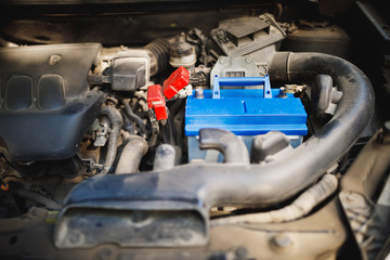 new lead-acid automotive electric battery replacement in old car