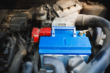 new lead-acid automotive electric battery replacement in old car