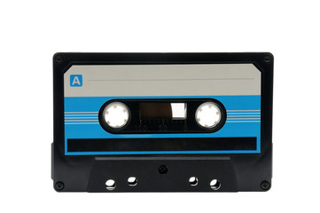 Compact audio tapes for magnetic recording on a white background.Compact cassette