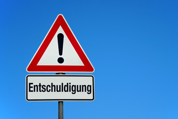 Entschuldigung mit Achtung Schild