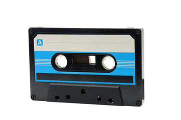Compact audio tapes for magnetic recording on a white background.Compact cassette