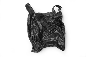 Black plastic bag isolated on white