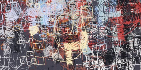 Fototapeta premium Handmade surreal abstract pattern. Modern artistic canvas. 2d illustration. Texture backdrop painting.