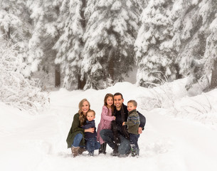Fototapeta na wymiar family having fun in snow