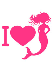 pink I love meerjungfrau liebe herz logo frau sexy weiblich girl schöne hübsche haare mädchen fisch flosse silhouette schwimmen meer wasser clipart design cool