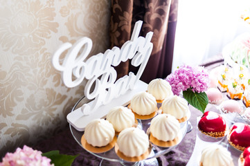 Candies table. Candy bar on the wedding.