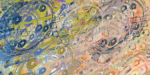 Handmade surreal abstract pattern. Modern artistic canvas. 2d illustration. Texture backdrop painting.