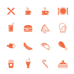 Food, Pizza, Icon Set, Fish, Fork, Apple - Fruit, Bakery, Beer - Alcohol, Bowl, Bread, Burger, Burrito, Cake, Chicken Burger, Chicken Leg, Chicken Meat, Coffee - Drink, Crockery, Cupcake, Drink, Drink