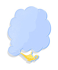 Gold lamp and cloud of smoke in vintage style on white background. Vector abstract elements. Holiday decoration concept. Glow light effect.