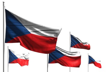 nice labor day flag 3d illustration. - five flags of Czechia are wave isolated on white