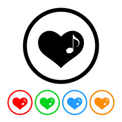Heart with music note icon vector musical note heart illustration music fan design element with four color variations
