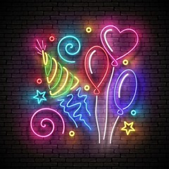Glow Signboard with Different Balloons, Holiday Hat and Confetti
