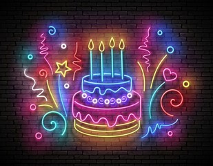Vintage Glow Signboard with Cake, Candles and Confetti