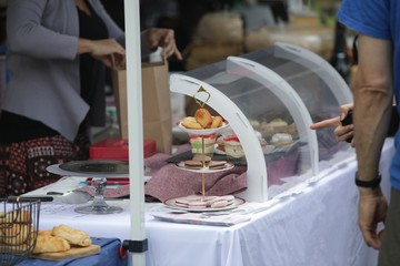 French patisserie market selling macaroons and other sweets