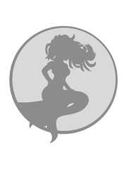 meerjungfrau mond klippe nacht silhouette sitzend sexy frau weiblich girl schöne hübsche haare mädchen fisch flosse silhouette schwimmen meer wasser clipart design cool