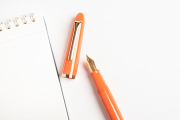 Orange Fountain Pen with Spiral-Bound Notebook