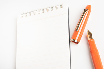 Orange Fountain Pen with Spiral-Bound Notebook