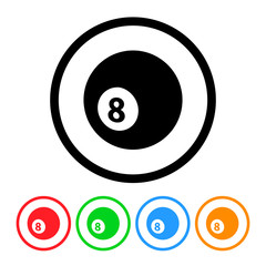 Eight ball icon vector eightball billiards pool illustration sports design element with four color variations