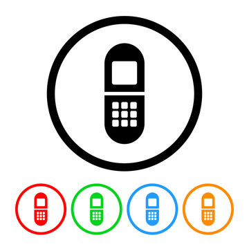 Retro cell phone icon vector flip phone illustration design element with four color variations