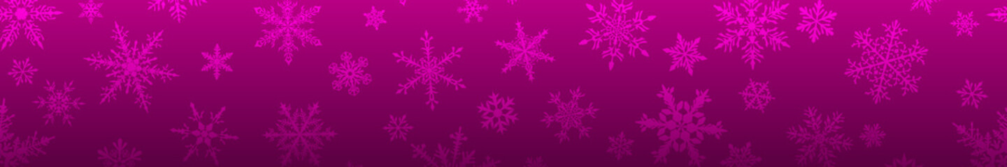 Fototapeta na wymiar Christmas banner of complex big and small snowflakes in purple colors. With horizontal repetition