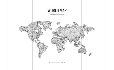 World map. Polygonal wireframe composition. Abstract illustration isolated on white background. Particles are connected in a geometric silhouette.