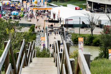 Fototapeta na wymiar Outdoor Wooden staircase leading to the Calgary Stampede grounds